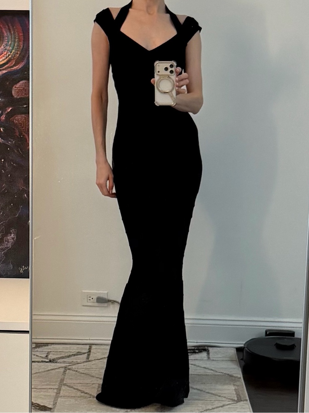 Herve Leger Black Cap-Sleeve Mermaid gown